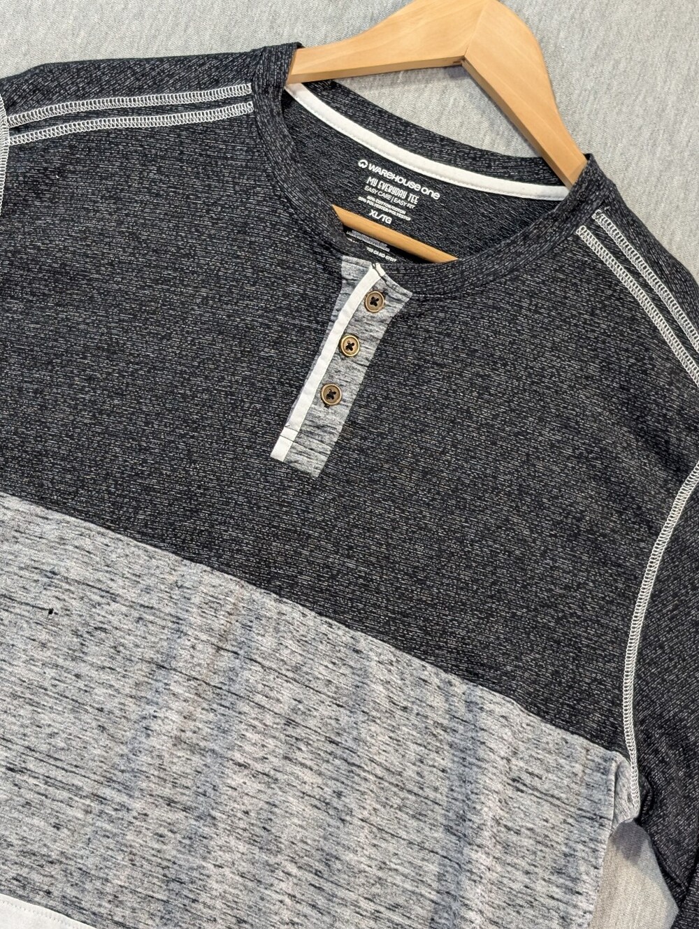 Warehouse One My Everyday Tee Henley T-Shirt Men's XL Black Grey White
